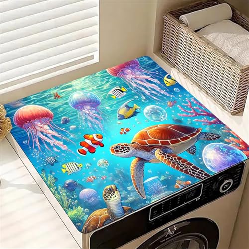 RUILBJM Staubschutz Waschmaschine, Saugfähige Tischdecke, Graffiti Bemalter Schildkröten Delfin Wal Druck, Kühlschrank Mikrowellen Matte, rutschfeste Küchenspüle Abtropfmatte (Color 5,50x50cm) von RUILBJM