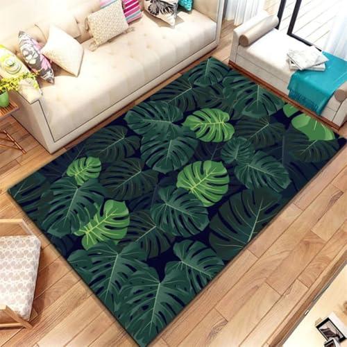 RUILBJM Tropische Pflanze Teppich, Jugend Schlafzimmer Nachttisch Rutschfester Rug, 3D Grünes Blattmuster Wohnzimmer Carpet Dekorativ, Geeignet für Küche Arbeitszimmer und Flur (Style 1,100x120cm) von RUILBJM