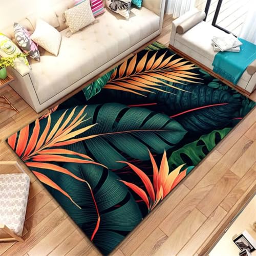RUILBJM Tropische Pflanze Teppich, Jugend Schlafzimmer Nachttisch Rutschfester Rug, 3D Grünes Blattmuster Wohnzimmer Carpet Dekorativ, Geeignet für Küche Arbeitszimmer und Flur (Style 2,80x120cm) von RUILBJM