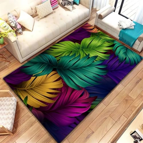 RUILBJM Tropische Pflanze Teppich, Jugend Schlafzimmer Nachttisch Rutschfester Rug, 3D Grünes Blattmuster Wohnzimmer Carpet Dekorativ, Geeignet für Küche Arbeitszimmer und Flur (Style 3,120x160cm) von RUILBJM