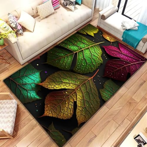 RUILBJM Tropische Pflanze Teppich, Jugend Schlafzimmer Nachttisch Rutschfester Rug, 3D Grünes Blattmuster Wohnzimmer Carpet Dekorativ, Geeignet für Küche Arbeitszimmer und Flur (Style 4,120x180cm) von RUILBJM