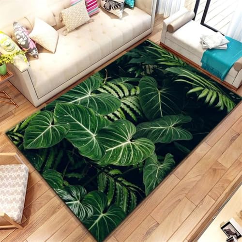 RUILBJM Tropische Pflanze Teppich, Jugend Schlafzimmer Nachttisch Rutschfester Rug, 3D Grünes Blattmuster Wohnzimmer Carpet Dekorativ, Geeignet für Küche Arbeitszimmer und Flur (Style 5,120x180cm) von RUILBJM