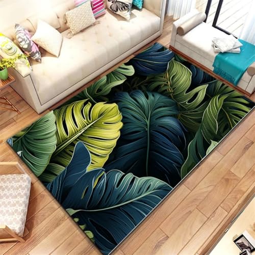 RUILBJM Tropische Pflanze Teppich, Jugend Schlafzimmer Nachttisch Rutschfester Rug, 3D Grünes Blattmuster Wohnzimmer Carpet Dekorativ, Geeignet für Küche Arbeitszimmer und Flur (Style 6,50x80cm) von RUILBJM
