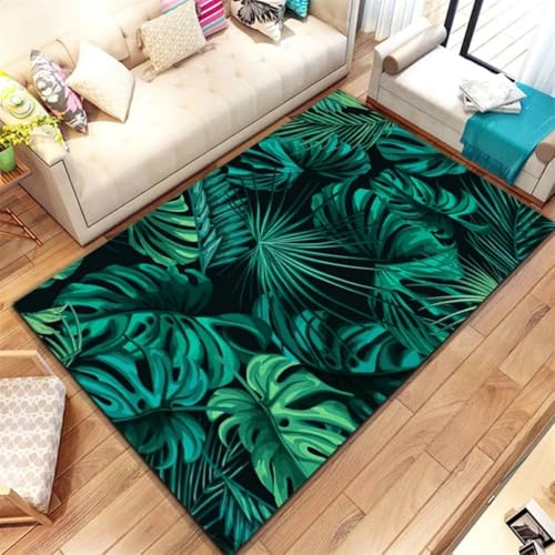 RUILBJM Tropische Pflanze Teppich, Jugend Schlafzimmer Nachttisch Rutschfester Rug, 3D Grünes Blattmuster Wohnzimmer Carpet Dekorativ, Geeignet für Küche Arbeitszimmer und Flur (Style 7,140x200cm) von RUILBJM