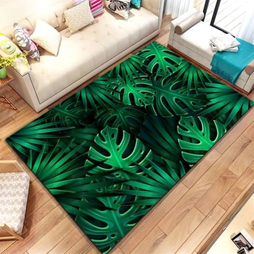 RUILBJM Tropische Pflanze Teppich, Jugend Schlafzimmer Nachttisch Rutschfester Rug, 3D Grünes Blattmuster Wohnzimmer Carpet Dekorativ, Geeignet für Küche Arbeitszimmer und Flur (Style 8,45x120cm) von RUILBJM