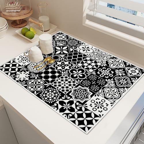 Waschmaschine Kühlschrank Staubschutzmatte Trockner Nachttisch Dust Proof Mat Küchentischset Abtropfunterlage Badezimmer Teppiche Couchtischunterlage Bohemian Mandala Muster (Schwarz,50x60 cm) von RUILBJM