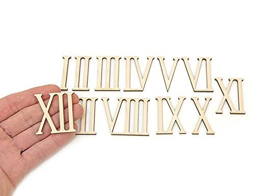 12 Stück Holz Römische Ziffern Form Holz Zahlen Ornamente Handwerk Dekoration (4 cm hoch) von RUINUO
