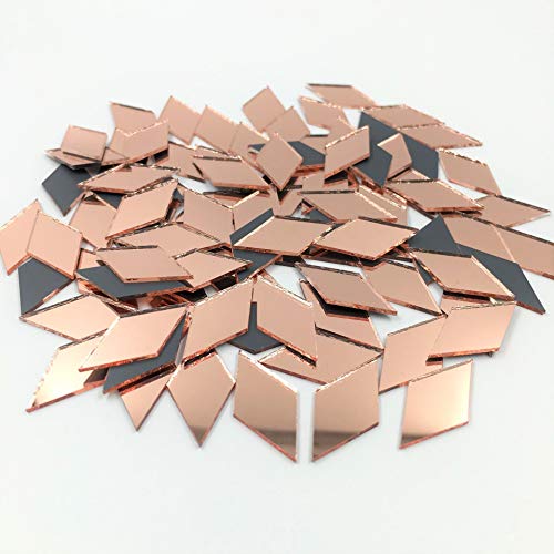 RUINUO 200 Stück 2,5 cm x 1,27 cm Diamantform Spiegel Mosaik Fliesen Rose Gold Handwerk Spiegel von RUINUO