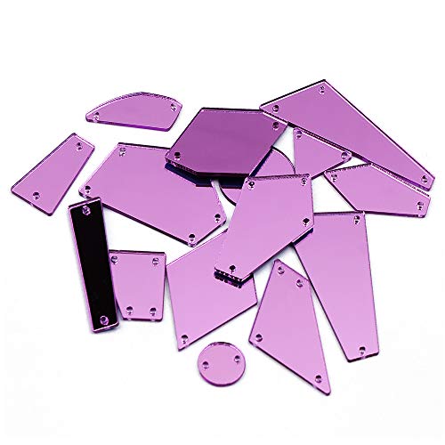 Ruinuo Spiegel-Strasssteine zum Aufnähen, flache Rückseite, silberfarben, 50 Stück Mixed Shape violett von RUINUO