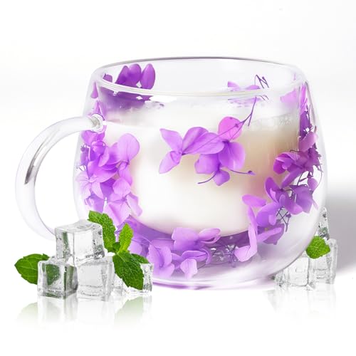 RUIOMII 300ml Getrocknete Blume Schöne Tasse, Doppelwandige Kaffeegläser mit Henkel, Geschenkideen für Frauen Schwester Mutter Ehefrau Lehrerin von RUIOMII