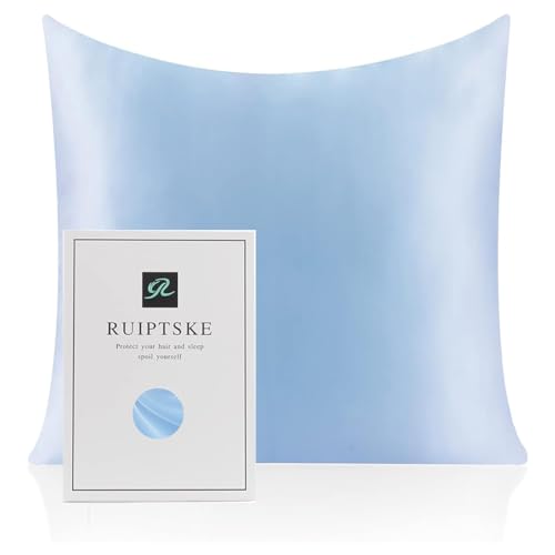 Kissenbezug aus Seide für Kopfkissen, 100 % Seide, 22 Momme, Oeko-TEX®-zertifiziert, Vorteile für Haar und Haut, Anti-Aging, Anti-Milben (40 x 40 cm, Hellblau) von RUIPTSKE