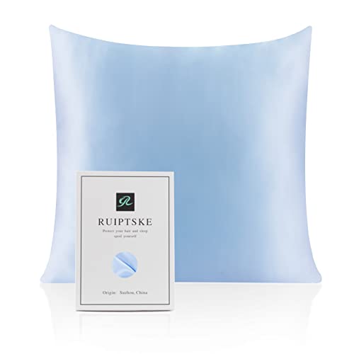 RUIPTSKE Kissenbezug aus natürlicher Seide, hypoallergen, 22 Mütter, 100% Seide, Fadenzahl 600, mit verdecktem Reißverschluss, OEKO-TEX zertifiziert (Light Blue, 65x65cm) von RUIPTSKE