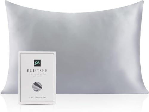 RUIPTSKE Natural Silk Kissenbezug, hypoallergen, 22 Momme, 100 % Seide, 600 Garn, mit verdecktem Reißverschluss (Grau, 33 x 45 cm) von RUIPTSKE