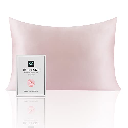 RUIPTSKE Natural Silk Kissenbezug, hypoallergen, 22momme, 100% Seide, 600 Garn, mit verdecktem Reißverschluss (pink, 50 x 90 cm) von RUIPTSKE