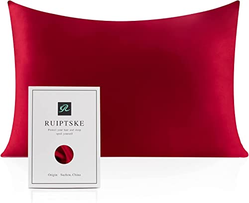 RUIPTSKE Natural Silk Kissenbezug, hypoallergen, 22momme, 100% Seide, 600 Garn, mit verdecktem Reißverschluss (rot, 50 x 66 cm) von RUIPTSKE