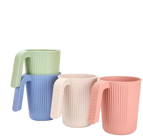 8er Trinkbecher Set 350ml Tasse mit Griff Bruchfeste Wiederverwendbare Trinkbecher für Kinder und Erwachsene Bunte Plastik Becher für Kaffee Tee BPA-Frei von RUIQINGSANY