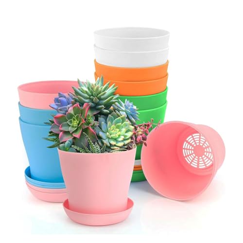 RUIQINGSANY 10 Stück Blumentöpfe Pflanztöpfe Klein, Übertopf mit Untersetzer,Blumentopf mit Bewässerungssystem,Topf Kleine Flower Pot für Pflanzen Kakteen Sukkulenten(5 Farben) von RUIQINGSANY