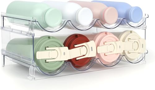 RUIQINGSANY Stapelbarer Flaschenhalter für Kühlschrank, Schrank, Vorratskammer - Wasserflaschenhalter für Küchenschränke Arbeitsplatte Kühlschrank, 2er-Pack, jedes Regal fasst 4 Behälter von RUIQINGSANY