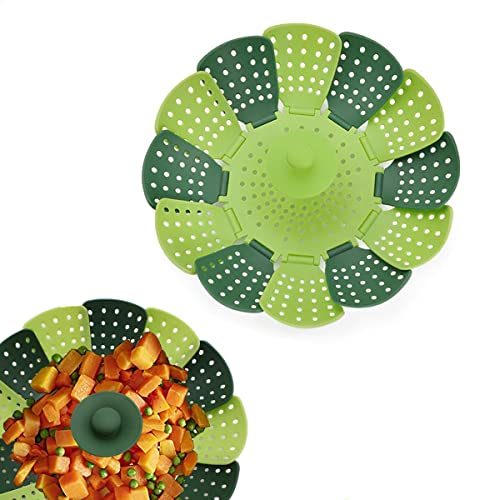 RUITASA Dampfgarer Korb Silikon Dampfgarer Freizeit Lotus zum Dämpfen von Speisen und Gemüse - Faltbar, Nicht Kratzen, BPA-frei (Grün) von RUITASA