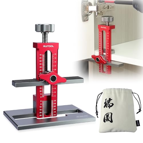 RUITOOL 3-in-1 Schranktür-Montagevorrichtung mit Stützfuß, verstellbare Aluminiumlegierung Hardware Jig, Installationswerkzeug für Wand- und Unterschränke Bohren & Positionierung mit Phillips #2 & 3 von RUITOOL