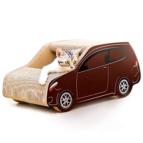 RUIXFLR Braune Auto Form Katze Kratzer Wellpappe Kratzbrett Katze Lounge Bett Spielzeughaus, Brown von RUIXFLR