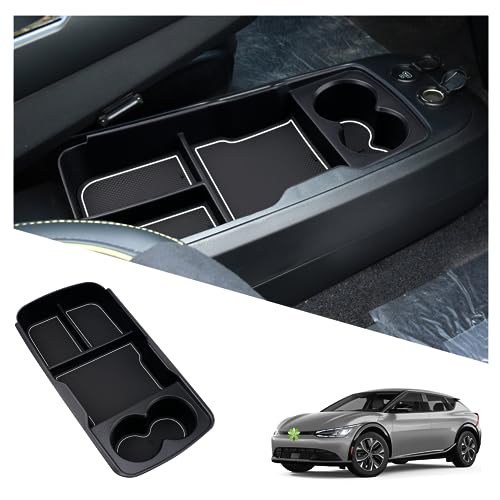 RUIYA Kompatibel mit Kia EV6 2021-2023 2024 Mittelkonsole Aufbewahrungsbox, EV6 Armlehne Organizer Tray Mittelarmlehne Handschuhfach Mittelkonsole Organizer Mittelkonsole Ablagefach EV6 Zubehör von RUIYA