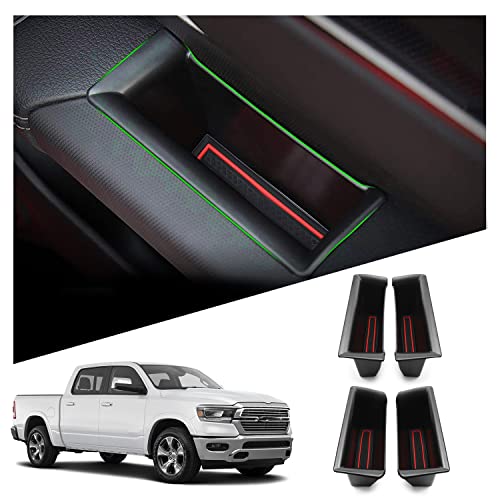 RUIYA Kompatibel mit Dodge RAM 1500 2019-2024 Autotürgriff Aufbewahrungsbox, 4 Stück Autotürgriff Container Organizer Tablett Autotürgriff Organizer Tray Mittelkonsole Organizer RAM 1500 zubehör von RUIYA