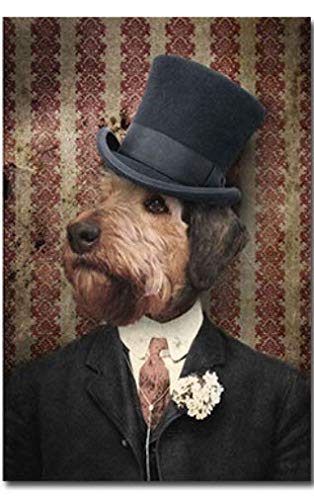 RUIYANMQ Leinwand Bild Hund im Anzug Tierdruck hängend niedlich lustig Retro Haustier Schlafzimmer Wohnzimmer Kw60T 40X60Cm Rahmenlos von RUIYANMQ