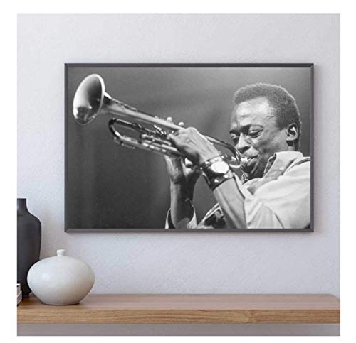 RUIYANMQ Leinwand Bild Miles Davis Poster Jazz Musik Star Schwarz-Weiß-Poster Und Drucke Wandkunst Schlafzimmer Wohnzimmer Wohnkultur Ky718Fa 40X60Cm Rahmenlos von RUIYANMQ