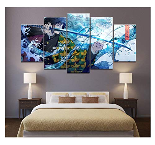 RUIYANMQ Leinwandbild Japan Anime Boy Bild Tomioka Giyuu Demon Slayer Wandkunst Druckt Poster Für Wohnzimmer Home Decor My65Zx 150X100Cm 5 Stück Rahmenlos von RUIYANMQ