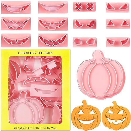 13 Stück Halloween Cookie Cutters Pumpkin Cookie Cutter Kürbis Ausstechformen Kinder Kürbisgesicht Keksausstecher Keksstempel Plätzchen Fondant Ausstecher Plätzchenausstecher Tortendeko Backen Zubehör von RUIYDZ