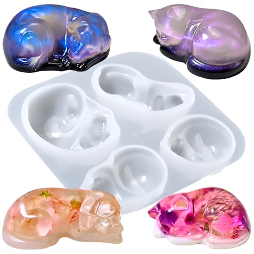 3D Hunde Katzen Silikonformen Gießformen Silikon Formen zum Gießen Schlafende Haustier Gedenkstatuen Silikonform Epoxidharz Formen Silikon Gießform Süß Tiere Seifenform Cartoon Dog Cats Silicone Mold von RUIYDZ