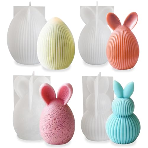4pcs Ostereier Osterhasen Kerzen Silikonformen Gießformen Silikon Kerzenformen Zum Gießen Osterdeko Silikonform Hase Kaninchen Seifenform Epoxidharz Formen Osterdekoration Kerzen Selber Machen Set von RUIYDZ