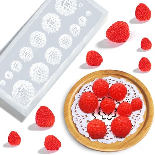 Mini Himbeeren Silikonformen Gießformen Silikon Fruchtformen, 14 Vertiefungen 3D Himbeeren Früchte Silikonform Epoxidharz Formen Cartoon Miniaturen Lebensmittel Himbeerform Schokoladenform von RUIYDZ