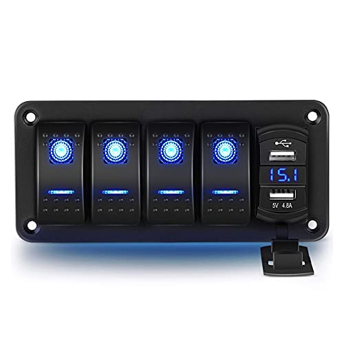 12V/24V Schalter Wasserdicht, 4 Gang Wippschalter Panel 5 Pin ON Off Kippschalter mit Blauer LED-Licht, 12V/24V Schalter Panel Wasserdicht mit Dual-USB für Boot, Auto, LKW 12V/24V Schalter Wasserdicht, 4 Gang Wippschalter Panel 5 Pin ON Off Kippschalter mit Blauer LED-Licht, 12V/24V Schalter Panel Wasserdicht mit Dual-USB für Boot, Auto, LKW von RUIZHI