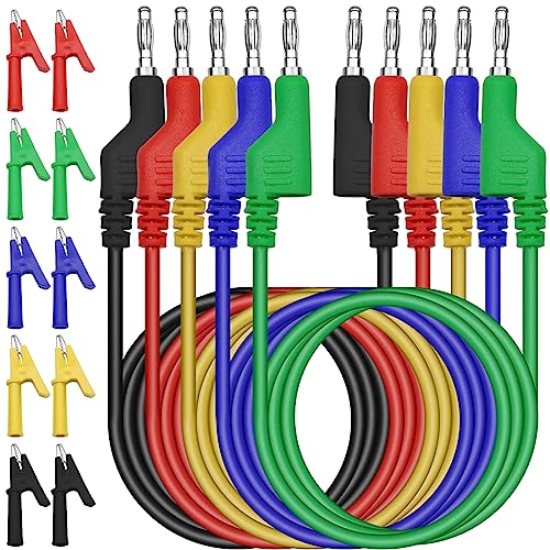 5 Stück Multimeter Messleitungen 4mm, Messkabel für Multimeter, 5 Farben Bananenstecker Kabel, 10 Stück Isolierte Krokodiklemmen, Messleitungen Kit Für Messkabel Strommessgeräte von RUIZHI