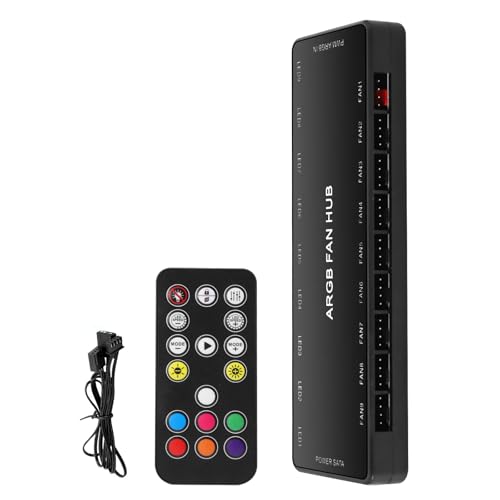 ARGB Fan Hub mit Controller, ARGB & PWM 2-in1 PC ARGB Lüfter Hub mit verstecktem Magnetsockel und SATA Power 18 Anschluss, 5V 3PIN ARGB 12V 4PIN PWM RGB Gehäuse-Lüfter Hub für Licht-Synchronisation von RUIZHI