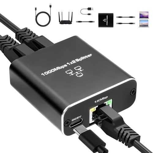 LAN Splitter 1 auf 2, 1000Mbps Ethernet Splitter High Speed [2 Geräte gleichzeitig vernetzen] RJ45 mit USB-Stromkabel, LAN Splitter für Computer, Router, Set-Top Box, Digital TV etc（ohne Kabel） von RUIZHI