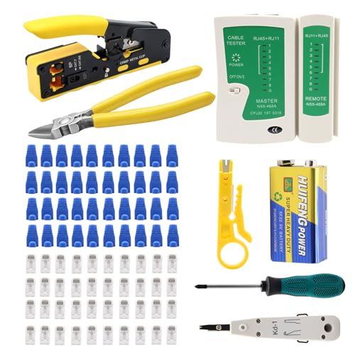 Netzwerk Werkzeug Set,RJ45 Crimpzange Netzwerkstecker Set Mit 50 x LAN Kabel Stecker, Abisolierzange, Netzwerktester, RJ45/RJ11/RJ12 Netzwerk Reparatur Kit Netzwerk Werkzeug Set,RJ45 Crimpzange Netzwerkstecker Set Mit 50 x LAN Kabel Stecker, Abisolierzange, Netzwerktester, RJ45/RJ11/RJ12 Netzwerk Reparatur Kit von RUIZHI