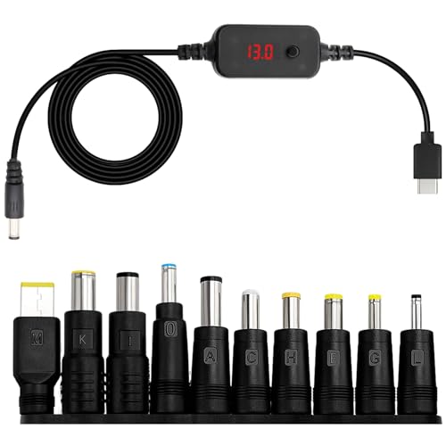 PD zu DC Adapter Kabel, 5 V/9 V/12 V/15 V/20 V, Router Kabel USB Boost Konverter DC Digital Display, Type C Stecker zu DC5521 Stecker, Stromkabel mit DC Konverterköpfen (10 DC Konverterköpfen) von RUIZHI