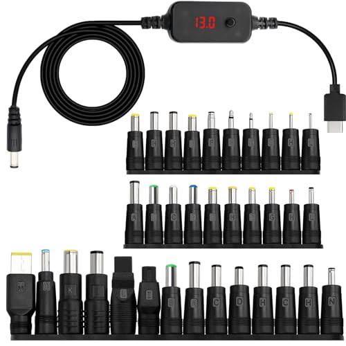 PD zu DC Adapter Kabel, 5 V/9 V/12 V/15 V/20 V, Router Kabel USB Boost Konverter DC Digital Display, Type C Stecker zu DC5521 Stecker, Stromkabel mit DC Konverterköpfen (34 DC Konverterköpfen) von RUIZHI