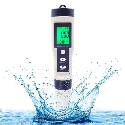 PH Messgerät, PH Meter, 5 in 1 TDS EC Salzgehalt Temperatur PH-Tester mit Hintergrundbeleuchtung, hohe Präzision, geeignet für Trinkwasser Schwimmbäder Aquarien Laboratorien von RUIZHI