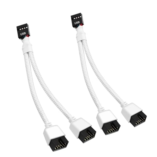 RUIZHI 2PCS USB 2.0 9-polige Buchse auf Doppel-Verlängerungskabel, 9-poliger Stecker,Nylon geflochten, für Computer interne Motherboard(weiß) von RUIZHI