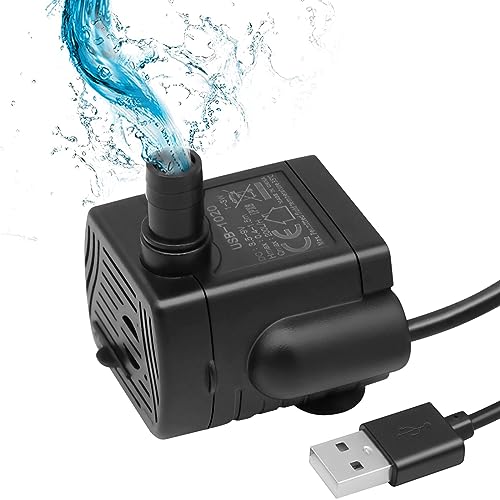 Mini Wasserpumpe, USB-Mini-Pumpe, 1-3W 200 L/H Katzenbrunnen Pumpe für Mini-Fischbecken, Mini Pflanzgefäße, Aquarium Teich von RUIZHI