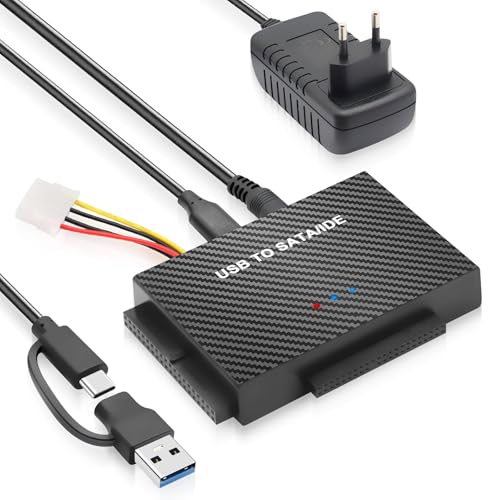 RUIZHI IDE SATA USB 3.2 GEN2 Adapter für 2,5"/3,5" HDD/SSD, Festplatten Adapter unterstützt 6TB, mit 12V 2A Netzteil USB-Kabel, IDE USB Adapter für Mac OS/Windows/Linux von RUIZHI