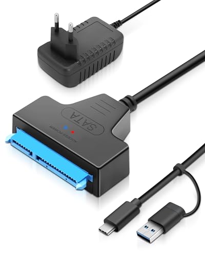RUIZHI Sata Kabel Sata auf USB Adapter für 2,5"/3,5" HDD/SSD, 2in1 USB 3.0, mit 12V 2A Netzteil, Sata Festplatten Adapter für Mac OS/Windows/Linux von RUIZHI