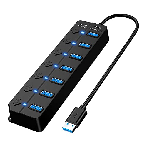 RUIZHI USB HUB,USB 3.0 Hub mit 7 Ports,USB Bar,USB Hub Active 3.0 mit individuellen ON/Off LED Power Schaltern für MacBook,Laptop,PC,USB und andere Geräte von RUIZHI