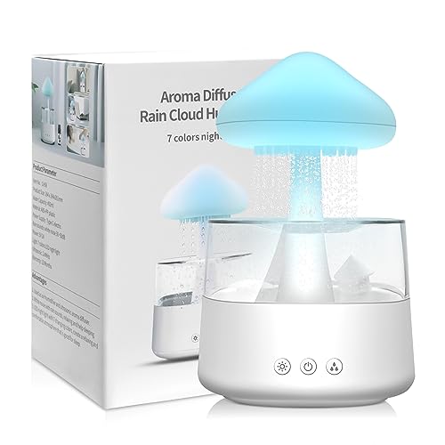 Rain-Cloud Humidifier, 450 ml, Regen Wolken Luftbefeuchter mit 3 modi und 7 Farben, LED-Lichtern Aroma Diffuser, Nano-Nebel Regen pilz Lampe für Kinderzimmer, Schlafzimmer, Zuhause, Büro(Weiß) von RUIZHI
