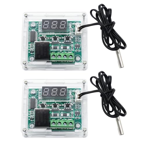 W1209 LED Digital Thermostat RUIZHI 2 Stück W1209 Digitaler Temperaturregler Controller Temperatur Temp Steuerschalter Modul Bord DC 12V -50~110°C mit Wasserdichten Sensor Sonde Heizen/Kühlen von RUIZHI