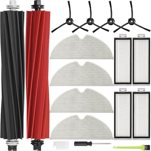 RUKHOOL Zubehör für Roborock Q5 Max+ / Q5 Pro / Q8 Max / Q5 Max Plus / Q5 Pro Plus / Q8 Max+ Ersatzteile Q5 Pro+ Zubehörset für Q5 DuoRoller+ 2 Hauptbürsten 4 HEPA Filter 4 Wischtücher 4 Seitenbürsten von RUKHOOL
